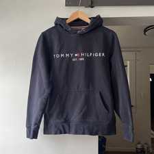 Tommy Hilfiger Teen Medium Navy Embroidered Logo Organic Cotton Pullover Hoodie