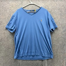 Polo Ralph Lauren Shirt Mens XL Blue Casual Tee Pony Logo V Neck Cotton