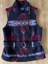 Pendleton Virgin wool Aztec southwest blanket vest jacket tribal tunic Zip Small