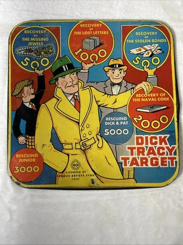 Dick Tracy Target Toy 1941 Marx Toys Tin Litho Vintage Shooting Double Sided