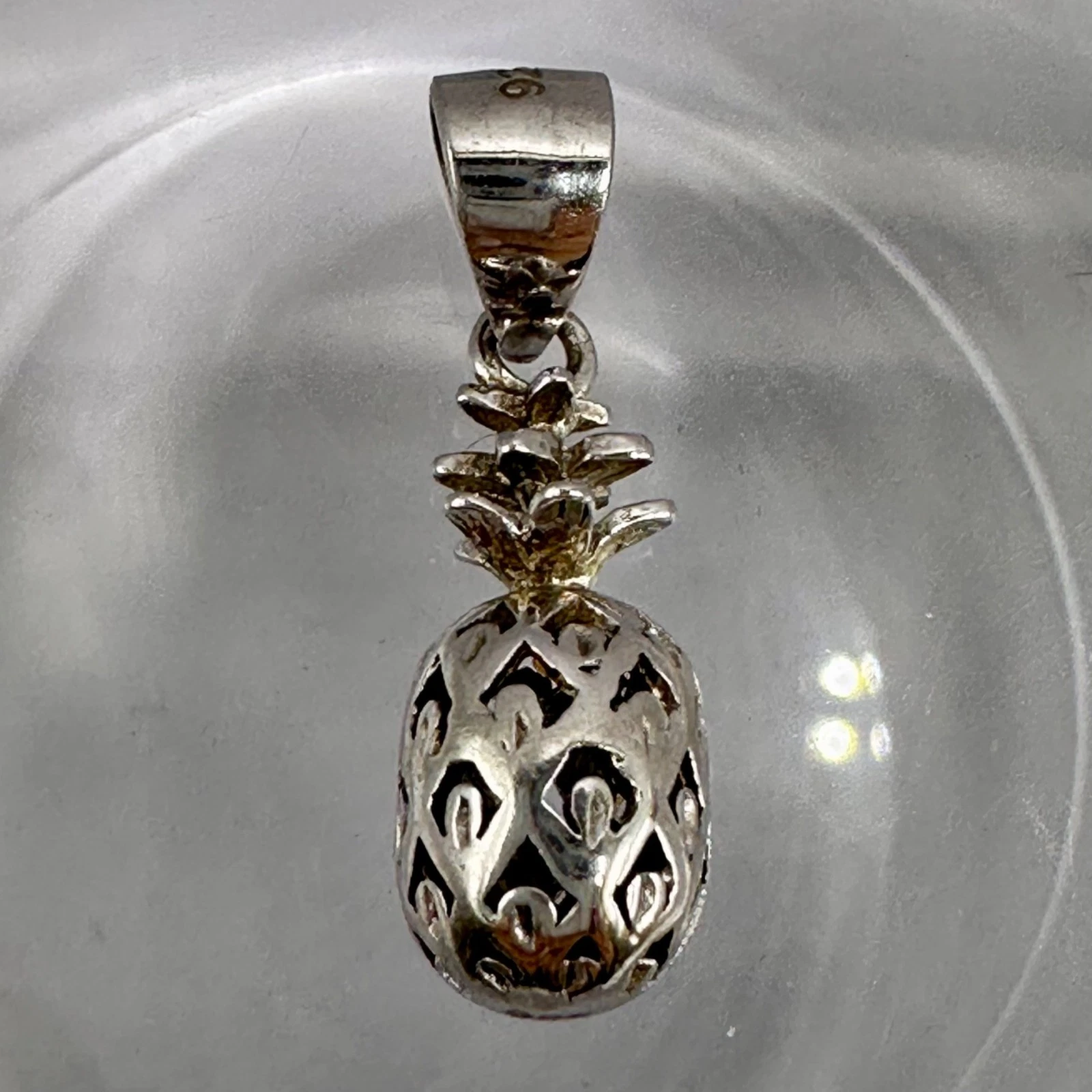 Pineapple Pendant Sterling Silver Openwork Tropical Welcome Motif Small Charm