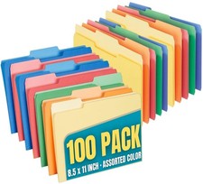 Colored File Folders Letter Size, 1/3 Cut Tab, Assorted Colors, 100 Pack