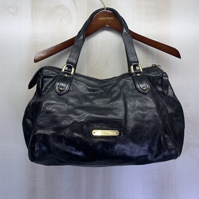 Vintage Cole Haan Distressed Black Leather Large Shoulder Handbag