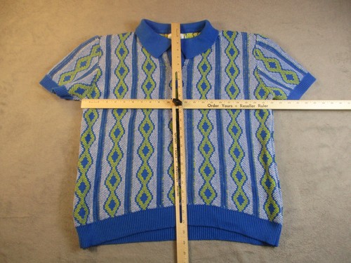 Oxknitstore Knit Polo Sweater Shirt Men Large Blue Yellow Retro Preppy Tennis - Picture 10 of 13