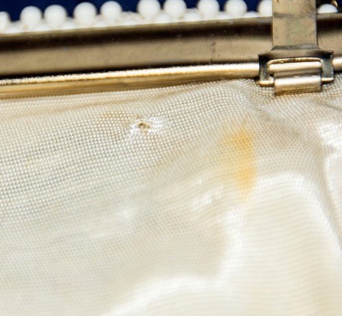 Pochette a mano vintage corde bead lumured avorio floreale perline - Foto 6 di 12