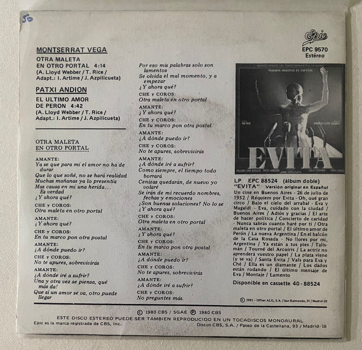 MONTSERRAT VEGA/PATXI ANDION -OTRA MALETA/EL ULTIMO- 1980 SPANISH