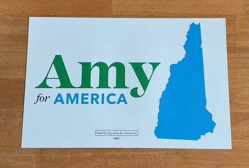 Amy Klobuchar Senator Official 2020 NH President Campaign Sign Placard White - Bild 2 von 2