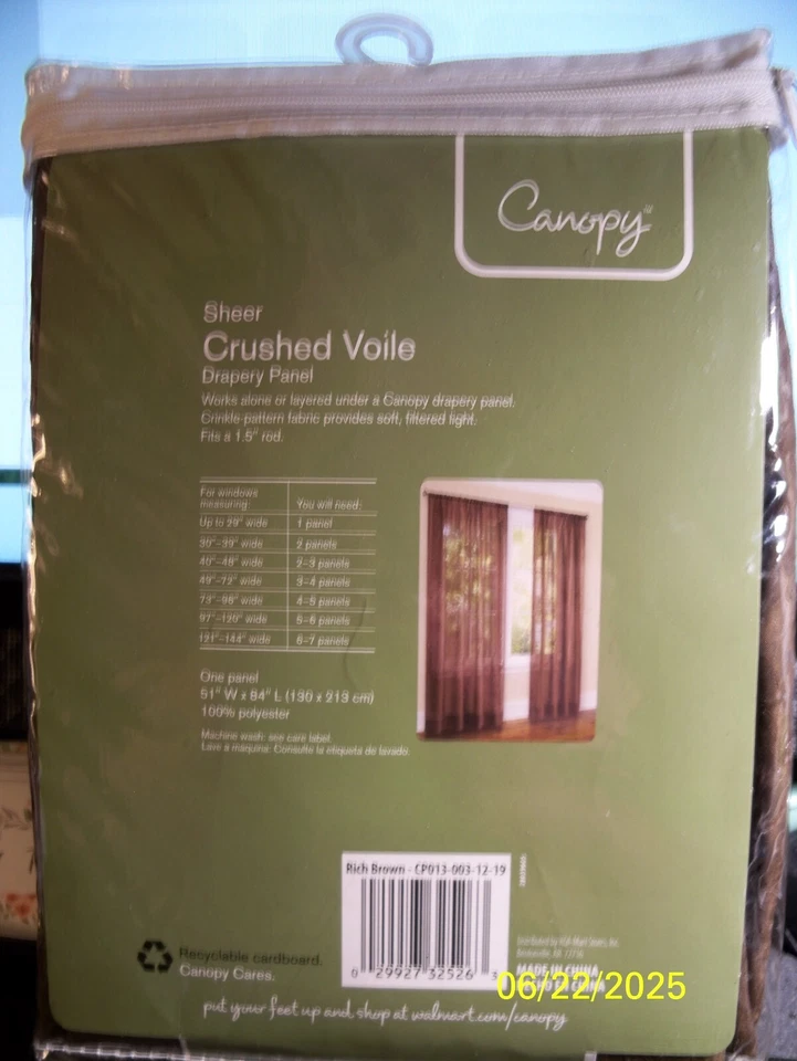 Lote de 2 toldo gasa triturada barra transparente bolsillo 1 panel cortina 51" W x 84" L marrón Foto 3 de 4