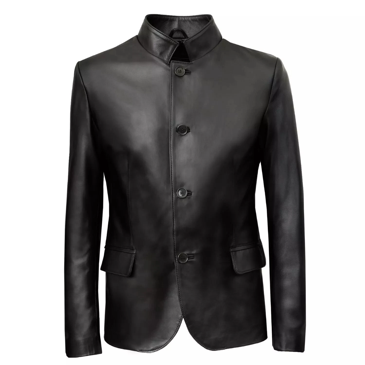 Men's Black Leather Shirt Jacket Casual Size XS S M L XL XXL Custom Made - 205