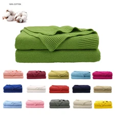 PiccoCasa Cotton Knitted Blanket Textured Solid Soft Sofa Decorative Throw 