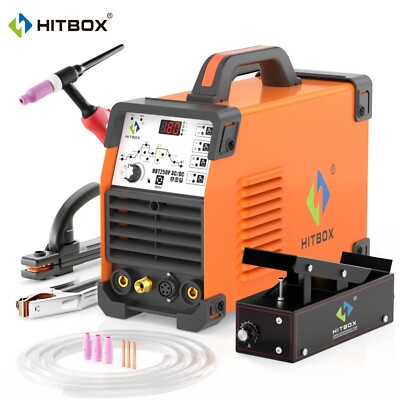 HITBOX 200A 6 IN1 AC/DC TIG Aluminum Welder with Remote Control Foot Pedal,220V