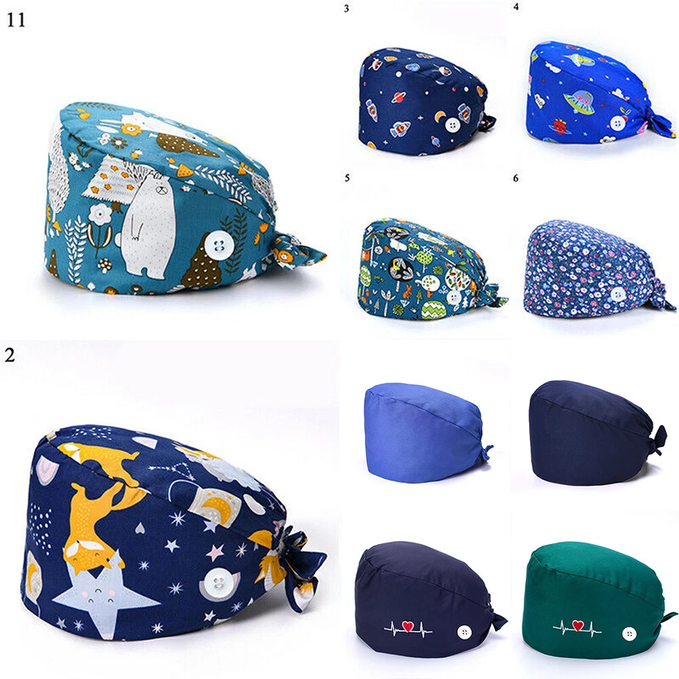 Unisex Surgical Scrub Cap Hat with Buttons Women Men Hospital Doctor Nurses-US/ - Image 3 of 4