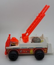 Vintage Fisher Price Fire Engine Ladder Truck 720 Little People Wooden Toy 1970s