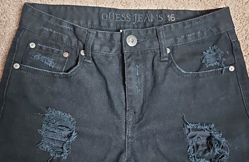 GUESS Skinny Distressed Jeans Girls Size 16 Black Mid-Rise 100% Cotton - Picture 2 of 6