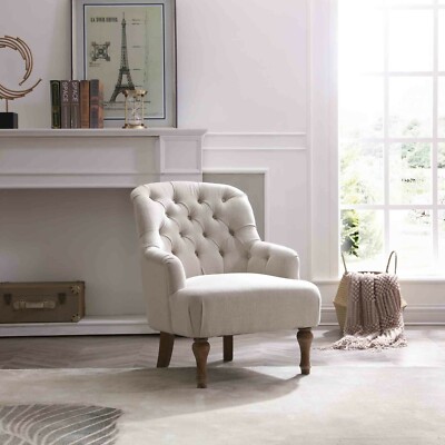 Bianca Linen Fabric Arm Chairs Lounge Buttoned Accent Chair Living Room  Bedroom UK