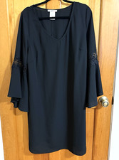 Vestido Love Squared negro manga campana encaje ribete para mujer talla grande 1X BOHO, CHIC