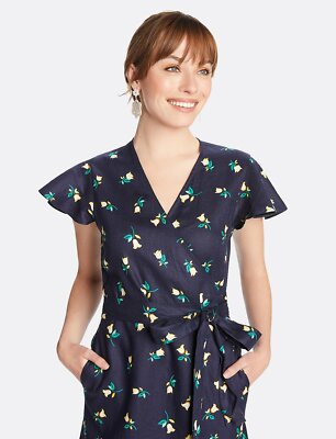 Draper James Floral Wrap Linen Midi Dress in Size 2 Retail Nassau Navy for  sale online | eBay