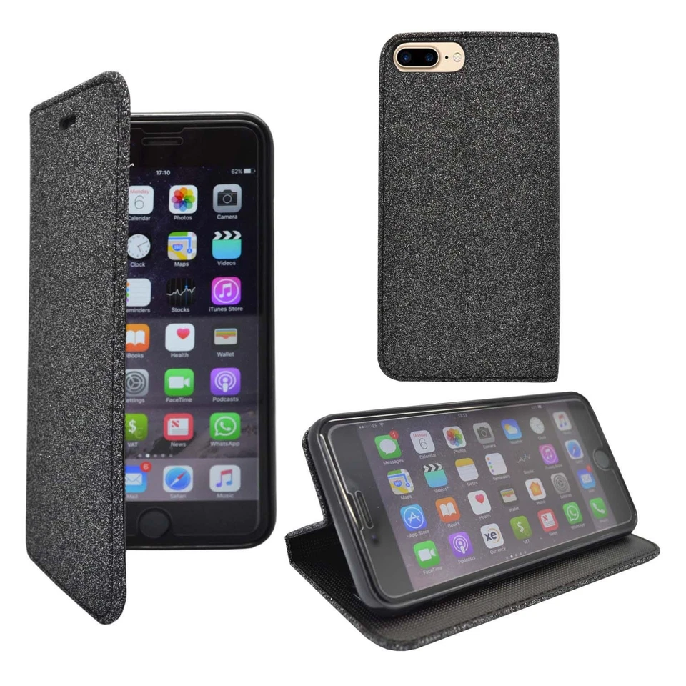 CASE FOR APPLE IPHONE 7/8 PLUS GLITTER WALLET VARIOUS COLOURS COVER - Image 2 of 4