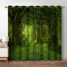 Forest Blackout Curtains Tropical Jungle Green Trees Foliage in the Woodland Him