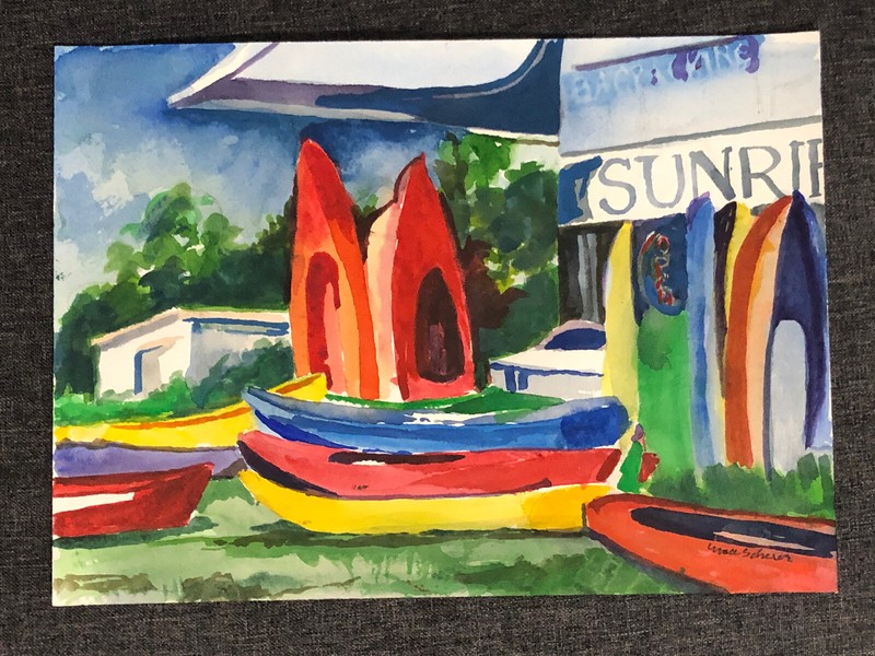 Original Watercolor Painting  Sunrift Travelers Rest SC Kayak Canoe