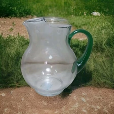 Crisa Margarita Glass Pitcher With Green Handle 9" Mexico NWT