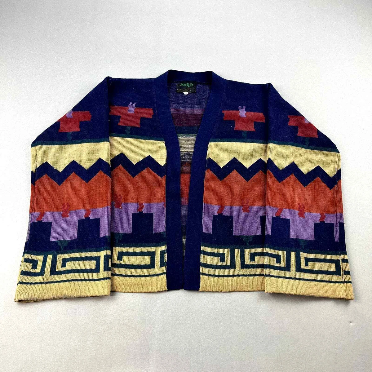 Vintage Southwestern Cardigan Sweater Womens Small Purple Knit Navajo Pattern