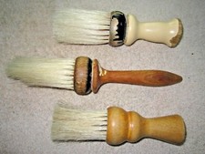 3 VINTAGE WOOD HANDLED SHAVING BRUSHES