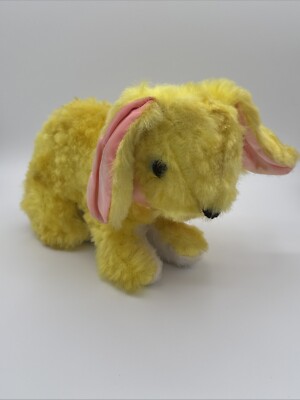 Vtg Rabbit Bunny Plush Yellow W/Pink Ears & Bow Carnival Prize Easter *Read*
