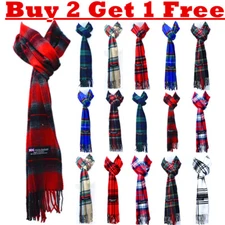 Winter Warm Stewart Check Plaid Wool Scotland Made 100% Cashmere Scarf Scarves