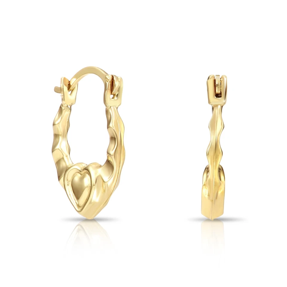 10K реальный твердого желтого золота Baby сердце креольский обручи серьги маленький размер 12 мм - Изображение 4 из 4