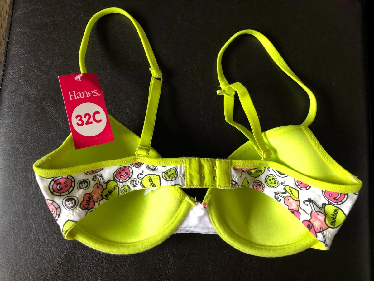 Hanes Womens Girl Bra Size 32 C Cute as a Button Pink and Neon Green  Underwire