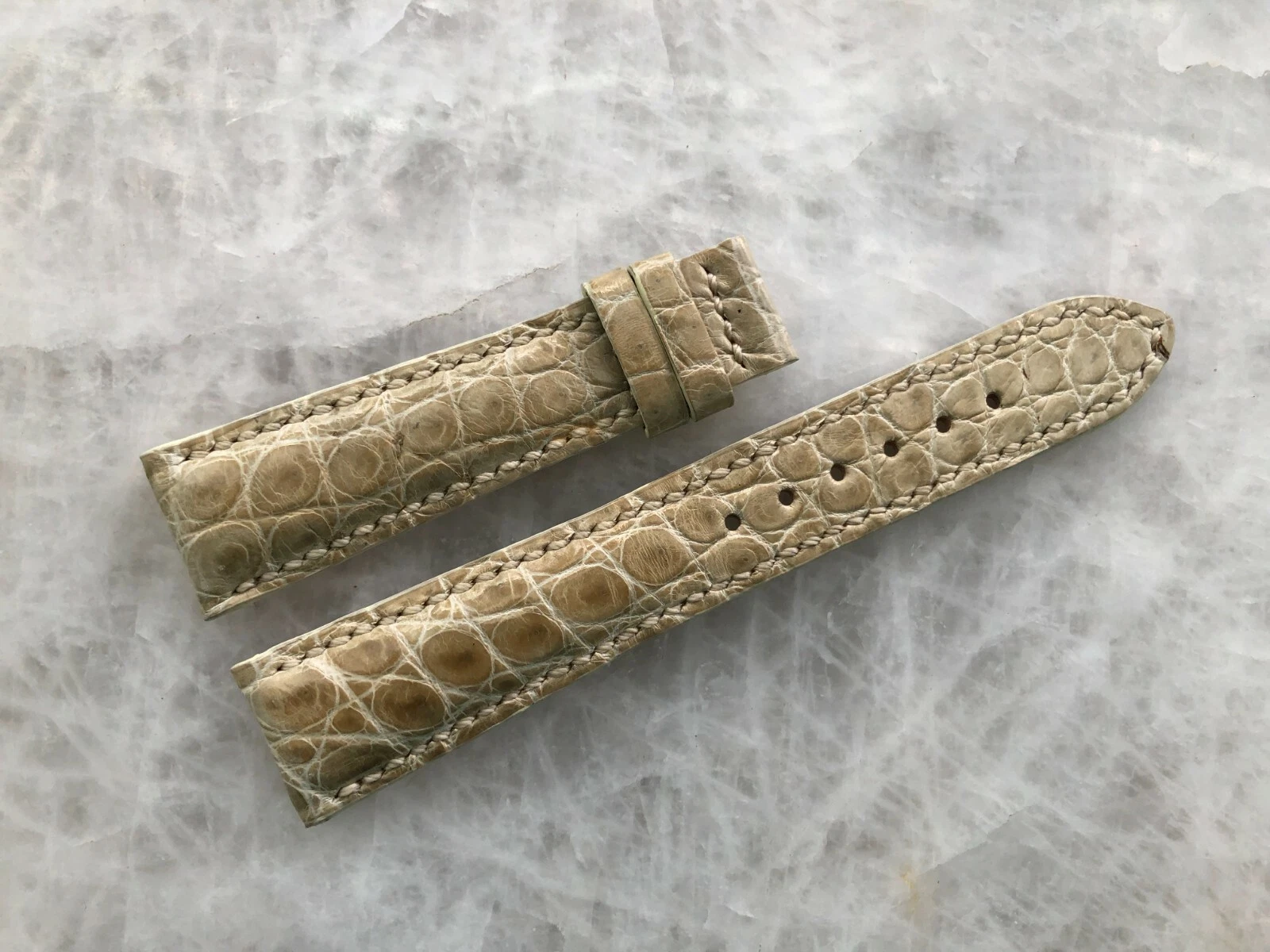 20mm/16mm Cream Alligator Crocodile Embossed Leather Watch Strap Band