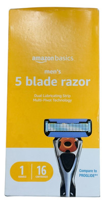 Amazon Basics Mens 5-Blade Razor Multi-Pivot w/ 1 Handle 16 Cartridge Value Pack