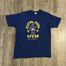 1980s Vintage Gold  s Gym Shirt L XL - California Venice Beach Single Stitch Blue