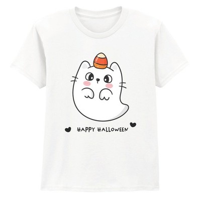 Happy Halloween Jungen Mädchen Kinder T-Shirt Geist Katze Zuckermais Halloween Geschenk