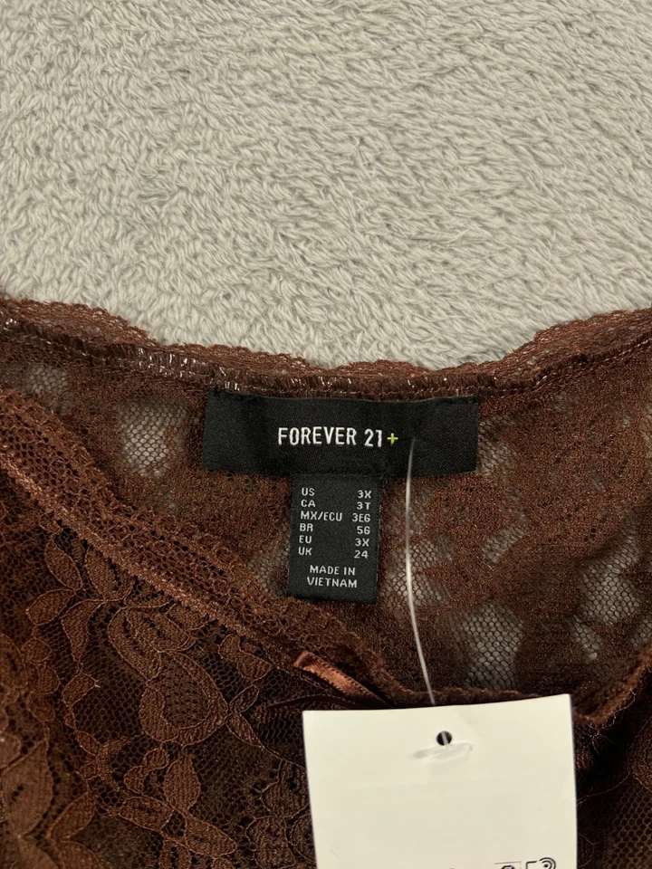 FOREVER 21 NUEVO Mujer Marrón Café Encaje Top Recortado Festival Y2K Talla 3X Camisa Foto 4 de 4