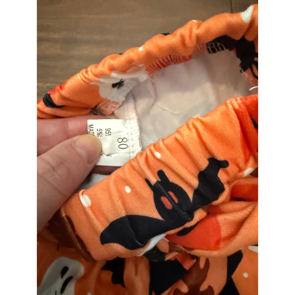 Calça pull-on Halloween infantil menina laranja estampa de férias gatos fantasmas tamanho 80/2TT - Imagem 4 de 4