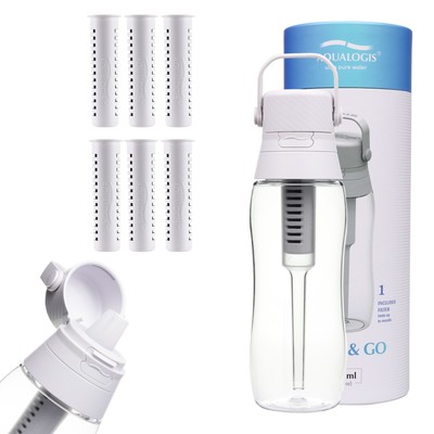 Aqualogis Aqua&Go Trinkflasche Wandern Sport weiß 500ml + 6 Filterkartuschen