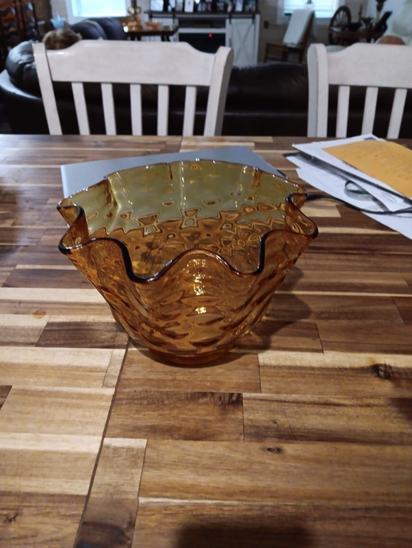 Vintage Fenton Glass Amber Thumbprint Scallop Edge  4 Inch Fitter Lamp Shade