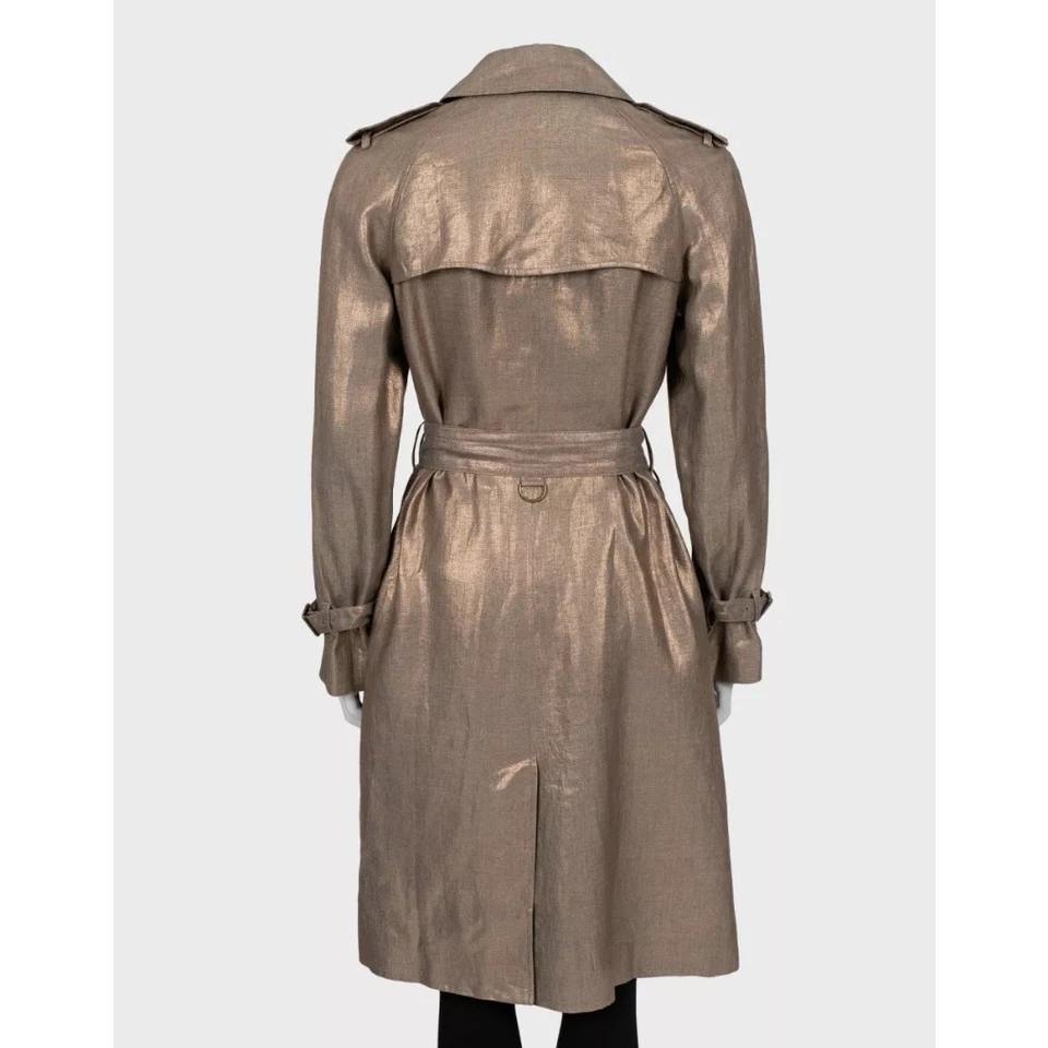 Burberry Gold Linen Fitted Trench Coat - UK8 (S) - Image 3 of 4