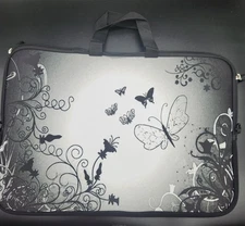 Meffort Inc Grey & Black Butterfly-patterned Laptop Sleeve W/handle 17.5"x12.5"