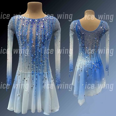 Figure Skating Dress Ice Skating Dress Competition Skating Wear blue dyeing
