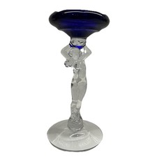 Vintage Cambridge Glass 3011 Statuesque Nude Figural Ashtray Compote Royal Blue