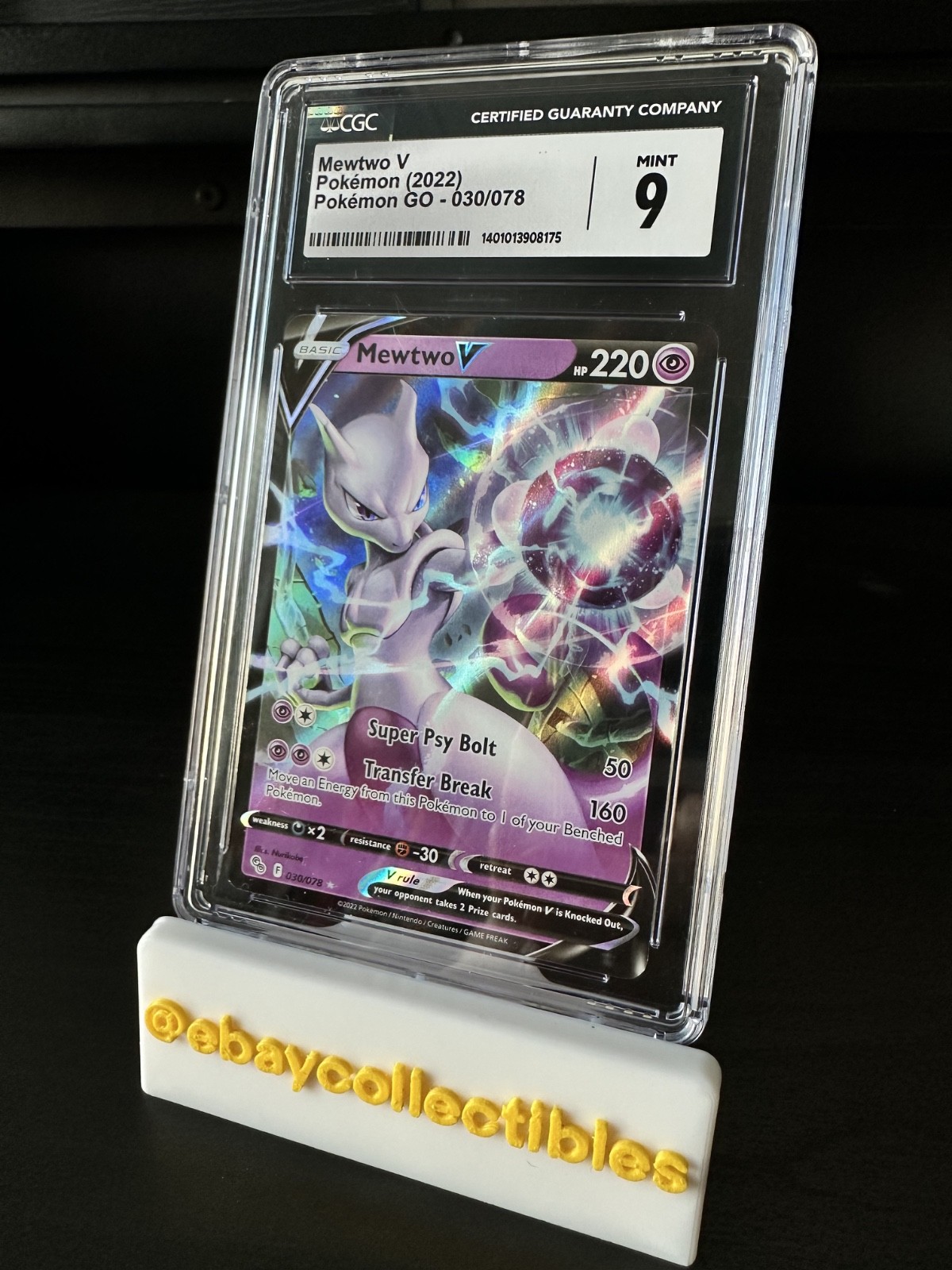 CGC Mint 9 Mewtwo V Pokemon 2022 030/078 Pokemon GO TCG Holo Card Mint