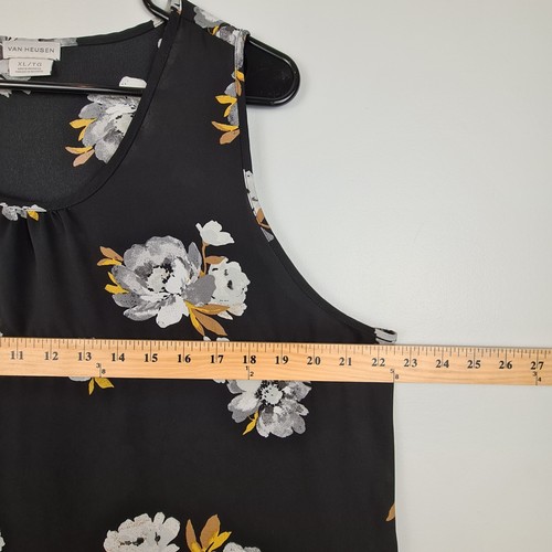 Van Heusen Women’s Sleeveless Tank Top XL Black Floral Crew Neck Blouse Sheer - Picture 5 of 7