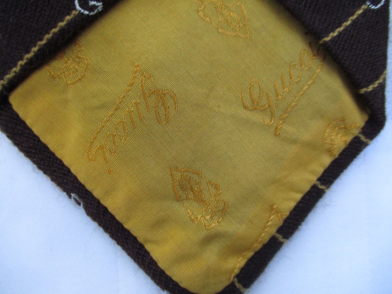 Vintage 70s Gucci Brown Wool and Silk Striped G Logo Tie Italy 57.5 x 3.75 thumbnail 6