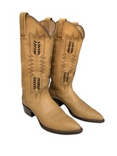 Dan Post Tan Brown Leather Pointed To Coastal Cowgirl Boots Whipstitch Aztec 6.5