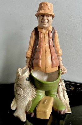   MCM Nautical Planter Vase / Humorous Fisher Fisherman Planter Signed 1980 s
