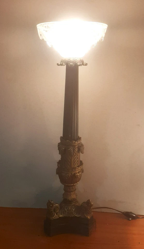 Pied de LAMPE de style Empire Bronze et laiton XIXe NAPOLEON verrerie Signée - Photo 4/4