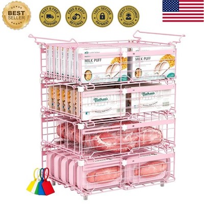 Versatile Pink Freezer Organizer Bins - Adjustable Size for Any Need